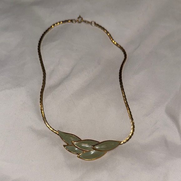 Napier Jewelry - Vintage Napier Green Enamel Leaves Cloisonne' Gold Tone, Estate Collection
